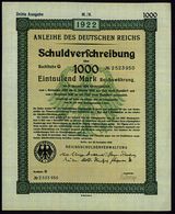 DEVISEN / BÖRSE / WERTPAPIERE : DEUTSCHES REICH 1922 (20.12.) Orig. Reichs-Anleihe "Schuldverschreibung 1000 Mark" (Form - Unclassified