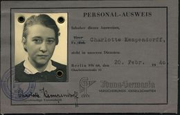 VERSICHERUNGEN : Berlin SW 68 1940 (20.2.) Orig. "PERSONAL-AUSWEIS"  Der Jduna-Germania Versicherungs-Ges. Firmenausweis - Zonder Classificatie