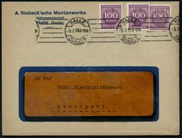 I.-G.-FARBEN INDUSTRIE, TOCHTERFIRMEN & NACHFOLGER : HALLE/ (SAALE)8 1923 (5.7.) BdMaSt Auf 3x 100 Mk. Mit Firmenlochung - Chemistry