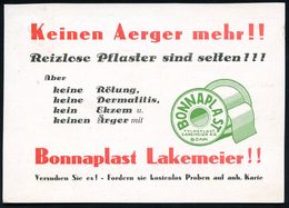 KUNSTSTOFFE & -FASERN / PLASTIK : BONN/ *1A/ Vergiß Nicht Straße/ U.Hausnummer.. 1929 (29.6.) MWSt Auf Zweifarbiger Rekl - Scheikunde