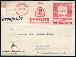 KUNSTSTOFFE & -FASERN / PLASTIK : ERKNER/ ..BAKELITE GESELLSCHAFT/ M.B.H./ FABRIK ERKNER 1937 (28.4.) AFS 030 Pf. (Firme - Scheikunde