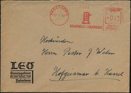 HEILIGE / SCHUTZPATRONE : PADERBORN/ BONIFACIUS-DRUCKEREI 1941 (17.3.) Dekoraiver AFS (= Histor. Druckpresse, St. Bonifa - Christianity