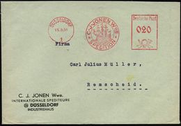DIE HANSE / HANSESTÄDTE : DÜSSELDORF/ 1/ C.J.JONEN Wwe/ SPEDITION 1951 (15.3.) Dekorat. AFS = Hanse-Kogge , Klar Gest. F - Andere & Zonder Classificatie