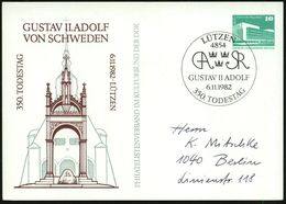 DER 30-JÄHRIGE KRIEG 1618 - 1648 : 4854 LÜTZEN/ GUSTAV II ADOLF/ 350.TODESTAG 1982 (6.11.) SSt Auf PP 10 Pf. PdR, Grün:  - Autres & Non Classés