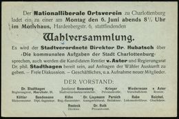 DEUTSCHE GESCHICHTE 1871 - 1914 : Berlin 1904 (5.6.) Amt. Orts-P 2 Pf. Germania + Rs. Zudruck Nationalliberale Partei (O - Andere & Zonder Classificatie