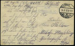 I. WELTKRIEG 1914 - 18 (siehe Auch: FELDPOST) : DEUTSCHES REICH 1917 (26.9.) Aptierter 1K-Steg: K. D. Feldpost/a + Blaue - WW1