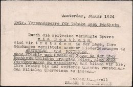 RUHR- & RHEINLAND-BESETZUNG 1919 - 1925 : NIEDERLANDE /  DEUTSCHES REICH 1924 (Jan.) Firmen-Kt. Mit Niederländ. Frankatu - Autres & Non Classés