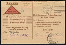 WEIMARER REPUBLIK 1919 - 1932/33 : BERLIN NO/ *55n 1923 (21.10.) MaStrichSt. Auf NN-Firmen-Kt.: 170 000 000 Mk. Nacherhe - Sonstige & Ohne Zuordnung