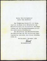 NATIONALSOZIALISMUS / III. REICH 1933 - 1945 : Berlin 1938 (5.11.) Orig. Bütten-Briefbogen Mit Orig. Signatur  "K E R R  - Andere & Zonder Classificatie