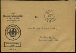 NS-MINISTERIEN 1933-45 : Berlin W 8 1936 (4.6.) Dienst-Bf.: Der Reichsverkehrsminister.. Wilhelmstraße 80../FdAR (noch W - Autres & Non Classés