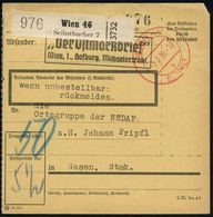 GESCHICHTE ÖSTERREICH 1938-45 / "OSTMARK" : WIEN 46/ B/ BEZAHLT 1939 (7.7.) 2K-Steg PFS + Schw. Paketzettel: Wien 46/ Se - Andere & Zonder Classificatie