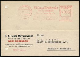 SUDETEN-KRISE & SUDETEN- & C.S.R.-BESETZUNG 1938-39 : BODENBACH 1/ F.A.Lange Metallwerke/ AG.. 1944 (17.1.) Seltener, Eh - Sonstige & Ohne Zuordnung