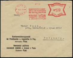 CSR-BESETZUNG 1939 : BÖHMEN & MÄHREN 1941 (11.9.) AFS Francotyp Zweisprachig: PILSEN 4/ PLZEN 4/KRANKENVERSICHERUNGS-/AN - Other & Unclassified