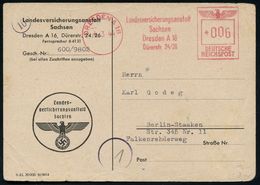 II. WELTKRIEG (1939 - 1945) : DRESDEN A 16/ Landesversicherungsanstalt/ Sachsen.. 1944 (4.3.) AFS 006 Pf. Francotyp "Ant - Seconda Guerra Mondiale