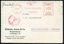 II. WELTKRIEG (1939 - 1945) : MAGDEBURG 1/ Wilhelm Priem & Co.. 1941 (18.10.) AFS 005 Pf. + Roter OKW-Zensur-1K: Geprüft - Guerre Mondiale (Seconde)