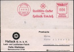 II. WELTKRIEG (1939 - 1945) : NIETLEBEN/ über/ HALLE (SAALE)/ HN/ Qualitäts-Lacke/ Der/ Hallack GmbH 1939 (31.10.) AFS,  - WW2