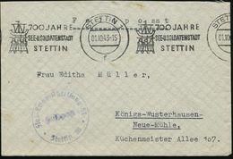 II. WELTKRIEG (1939 - 1945) : STETTIN 1/ F/ 700 JAHRE/ SEE-U.SOLDATENSTADT 1943 (1.10.) BdMWSt = Hansekogge (u. 3 Soldat - WW2