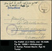 II. WELTKRIEG (1939 - 1945) : DEUTSCHES REICH 1942 (2.2.) 1K: FELDPOST/b/--- + Viol. 1K-HdN: Feldpostnummer 19 580 = Pan - WW2
