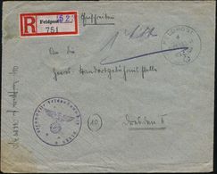 II. WELTKRIEG (1939 - 1945) : DEUTSCHES REICH 1944 (19.5.) 1K.: FELDPOST/d/523 + Provis. RZ: Feldpost 523 (viol. 1L) + V - Guerre Mondiale (Seconde)