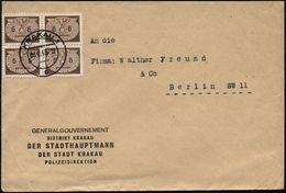 II. WELTKRIEG (1939 - 1945) : GENERALGOUVERNEMENT 1943 (8.2.) 2K-Steg: KRAKAU 1/c Auf 6 Gr. Dienst, Reine MeF: 4er-Block - 2. Weltkrieg