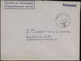 II. WELTKRIEG (1939 - 1945) : DT.BES.NORWEGEN 1942 (9.3.) 1K: FELDPOST/d/--- + Viol. Ra.2: Gericht Der Dienststelle/ Fel - WW2