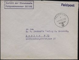 II. WELTKRIEG (1939 - 1945) : DT.BES.NORWEGEN 1942 (9.3.) 1K: FELDPOST/d/--- + Viol. Ra.2: Gericht Der Dienststelle/ Fel - Guerre Mondiale (Seconde)