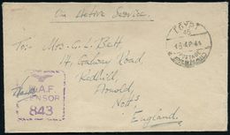 II. WELTKRIEG (1939 - 1945) : ÄGYPTEN 1944 (15.4.) 1K-Brücke: EGYPT/45/POSTAGE/FEE PAID + Viol. Luftwaffen-Zensur-Ra.: R - 2. Weltkrieg