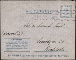 II. WELTKRIEG (1939 - 1945) : SCHWEDEN 1943 (10.1.) Portofreier Feldpost-U: MILITÄRBREV/FÄLTPOST.. (Krone/Posthorn) MaWe - WO2