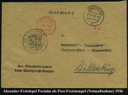 DEUTSCHLAND NACH DEM 8. MAI 1945: ALLIIERTE BESETZUNG / KONTROLLRAT : GIESSEN 1946 (27.2.) Total Aptierter AFS Postalia  - Other & Unclassified