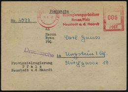 FRANZÖSISCHE BESATZUNGSZONE : (18) NEUSTADT (HAARDT) 1/ Oberregierungspräsidium/ Hessen-Pfalz.. 1947 (26.6.) AFS Francot - Andere & Zonder Classificatie