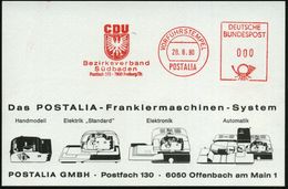 GESCHICHTE DER BUNDESREPUBLIK DEUTSCHLAND : 7800 Freiburg/ Br. 1980 (28.8.) AFS.: VORFÜHRSTEMPEL/POSTALIA/CDU/Bezirksver - Andere & Zonder Classificatie