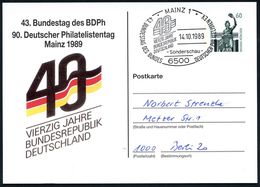 GESCHICHTE DER BUNDESREPUBLIK DEUTSCHLAND : 6500 MAINZ 1/ VIERZIG JAHRE/ BRD.. 1989 (14.10.) SSt Auf Motivgl. PP 60 Pf.  - Sonstige & Ohne Zuordnung