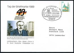 GESCHICHTE DER BUNDESREPUBLIK DEUTSCHLAND : 2863 RITTERHUDE 1/ Tag Der/ Briefmarke/ Wilh.Kaisen/ 40 Jahre BRD 1989 (29.1 - Autres & Non Classés