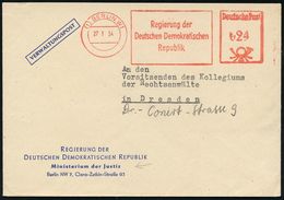 GESCHICHTE DER D.D.R. (1949 - 1990) : (1) BERLIN W 1/ Regierung Der/ DDR 1954 (27.1.) AFS Auf Dienst-Bf: Ministerium Der - Andere & Zonder Classificatie