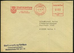 WIEDERVEREINIGTES DEUTSCHLAND : 7500 COTTBUS 1/ CHOSEBUZ 1/ B66 4343/ Stadtverwaltung.. 1991 (2.8.) AFS Postalia "Deutsc - Altri & Non Classificati