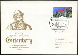 GUTENBERG & DRUCK-PIONIERE : 701 LEIPZIG 1/ 20 JAHRE/ BAG/ J.GUTENBERG 1976 (16.10.) SSt (moderne Druckmaschine) Auf EF  - Non Classificati