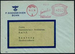 BÜRO / SCHREIBGERÄTE / SCHREIBMASCHINE : BONN/ 1/ Soennecken/ Füllhalter 1934 (15.2.) AFS Auf Firmen-Bf. (Logo) + Inhalt - Ohne Zuordnung