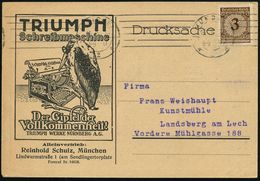 BÜRO / SCHREIBGERÄTE / SCHREIBMASCHINE : MÜNCHEN/ *2* 1924 (15.5.) Bd.Ma-StrichSt. Aufmonochromer Reklame-Kt: TRIUMPH Sc - Non Classés