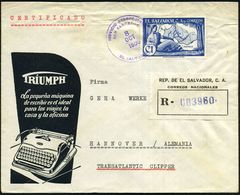BÜRO / SCHREIBGERÄTE / SCHREIBMASCHINE : EL SALVADOR 1956 (8.10.) Reklame-Bf: TRIUMPH Máquina De Escribar.. Mit Reise-Sc - Non Classés