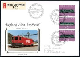 EISENBAHN (ALLGEMEIN) : SCHWEIZ 1982 (25.6.) SSt: 3981 OBERWALD/ERÖFFNUNG FURKA-BASISTUNNEL.. (2 Güter-Waggons) 3x Auf 3 - Treni