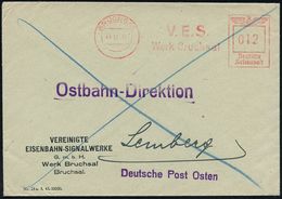 EISENBAHN-INDUSTRIE / LOK- & WAGGON-HERSTELLER : BRUCHSAL / V.E.S./ Werk Bruchsal 1943 (4.11.) AFS 012 Pf. = V(ereinigte - Treinen