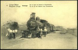LOKOMOTIVEN & WAGGON-MOTIVE : BELGISCH-KONGO 1913 (15.11.) 10 C. BiP Palmen, Braun: Dampflok Der Linie Sakania - Elisabe - Trains