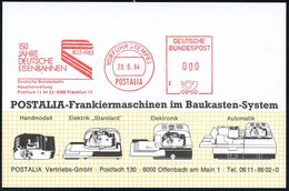 EISENBAHN-JUBILÄEN & SONDERFAHRTEN : 6000 Frankfurt 11 1984 (28.6.) AFS: VORFÜHRSTEMPEL/POSTALIA/150/JAHRE/DEUTSCHE/ EIS - Trains