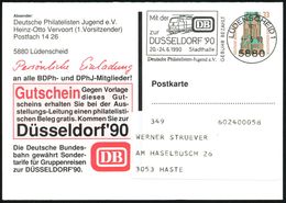 EISENBAHN-GESELLSCHAFTEN / REICHSBAHN / BUNDESBAHN : 5880 LÜDENSCHEID 1/ 101/ GEBÜHR BEZAHLT/ Mit Der DB/ Zur/ DÜSSELDOR - Trains