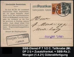 EISENBAHN-GESELLSCHAFTEN / REICHSBAHN / BUNDESBAHN : SCHWEIZ 1921 (1.4.) Dienst-P 7 1/2 C. Tellknabe: Schweiz. Bundesbah - Trains