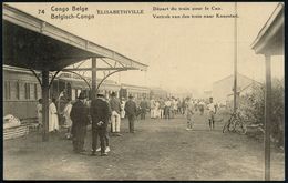 BAHNHOF / BAHNHOFS-POSTÄMTER : BELGISCH-KONGO 1925 (25.IX.) 15 C. BiP Palme, Blaugrün: Bahnhof Elisabethville, Zug Nach  - Treni