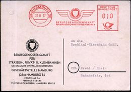 STRASSENBAHN / TRAM : (24a) HAMBURG 36/ BERUFSGENOSSENSCHAFT/ FÜR STRASSEN-,PRIVAT- U.KLEINBAHNEN 1957 (27.11.) AFS = An - Tranvie