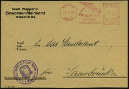 SCHWEBEBAHN WUPPERTAL : WUPPERTAL-/ BARMEN/ Die Großstadt/ Im Bergischen Land 1935 (20.8.) Dekorat. AFS = Schwebebahn Au - Eisenbahnen