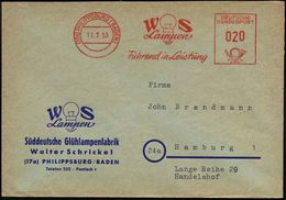 ELEKTRISCHE APPARATE & MASCHINEN : (17a) PHILIPPSBURG (BADEN)/ W S/ Lampen.. 1955 (17.2.) AFS = Kleine Steck-Glühbirne , - Elektrizität