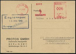 SIEMENS & HALSKE / SIEMENS-SCHUCKERT / SIEMENS-TÖCHTER : BERLIN SW/ 11/ SS/ SIEMENS 1949 (11.5.) AFS = Monogr.-Logo "S S - Elektriciteit